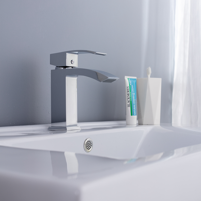 Factory Supplier Bathroom Sink Tap Deck Mounted Chrome Single Handle Single Cold Water Wash Hand Zinc Body Square Basin Faucet