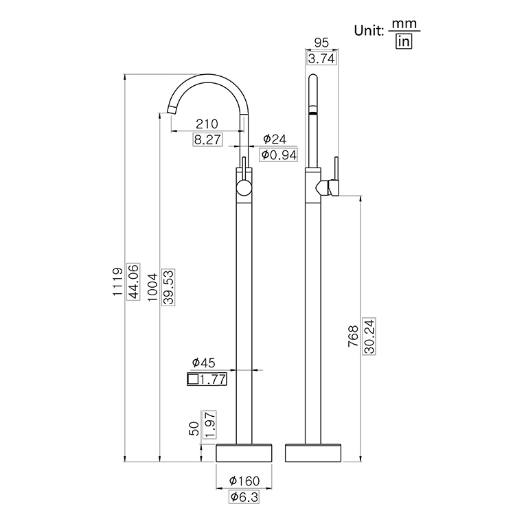Bathroom Matte Black Round Free Standing Bathtub Faucet