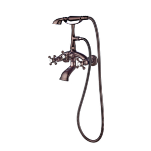 Classic Vintage Black Wall Mount 2 Handles Brass Diverter Bathroom Bathtub Tub Faucet with Telephone Hand Shower