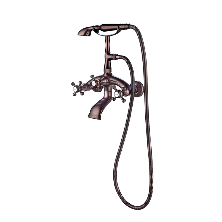 Classic Vintage Black Wall Mount 2 Handles Brass Diverter Bathroom Bathtub Tub Faucet with Telephone Hand Shower