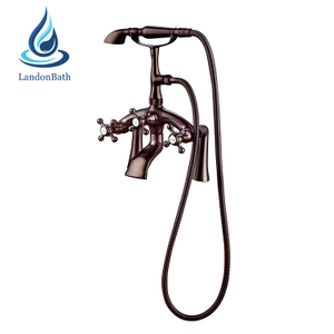 Deck Mount Clawfoot Tub Filler Handshower Antique Brass Bathtub Faucet Vintage Shower Taps Watermark