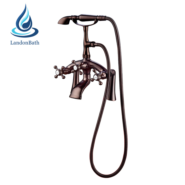 Deck Mount Clawfoot Tub Filler Handshower Antique Brass Bathtub Faucet Vintage Shower Taps Watermark