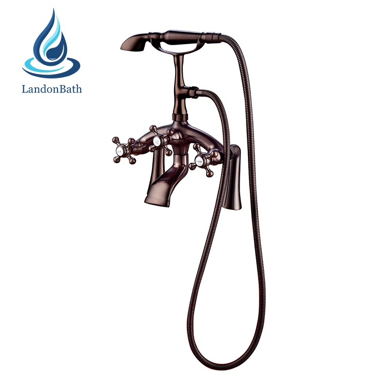 Deck Mount Clawfoot Tub Filler Handshower Antique Brass Bathtub Faucet Vintage Shower Taps Watermark