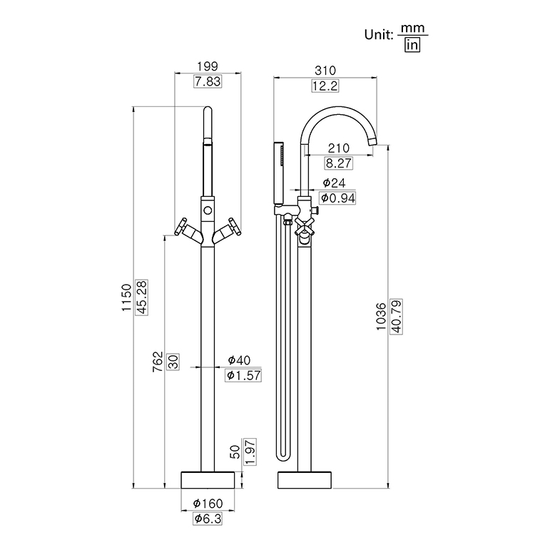 Modern Tub Filler Faucet Floor Mounted Free Standing Bathtub Faucet with Handshower in Chrome