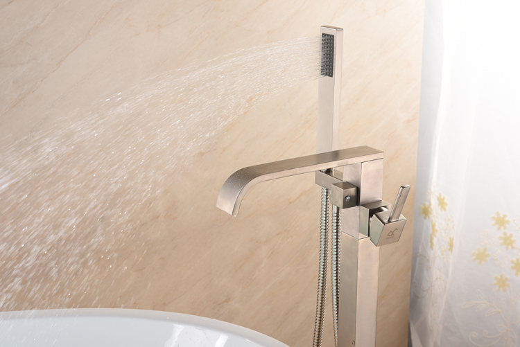 Brushed Nickel Bathroom Bathtub Mixer Tap Floor Standing Faucet