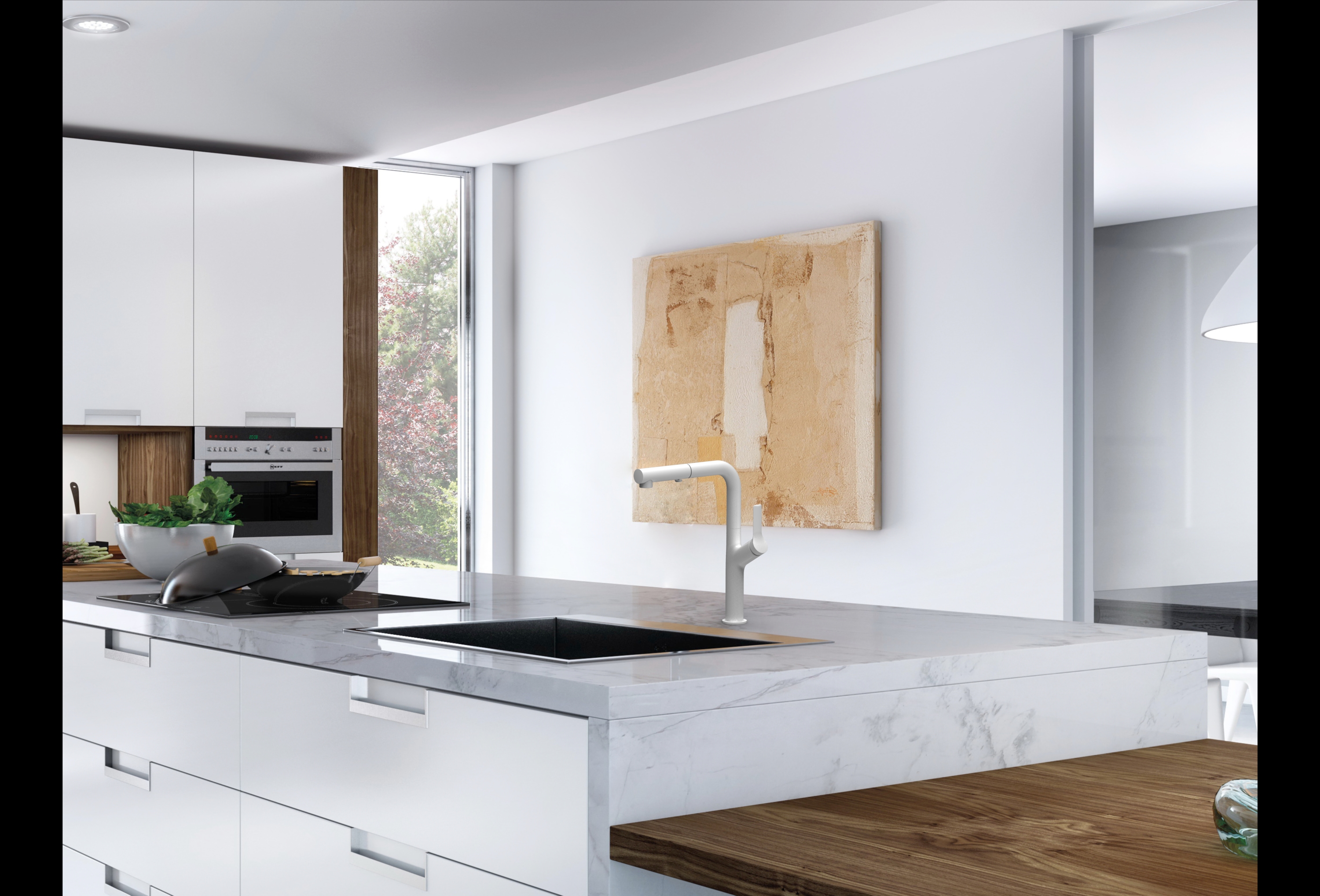 Elegant White Stainless Steel 304 Pull Out Kitchen Sink Tap White Kitchen Faucet