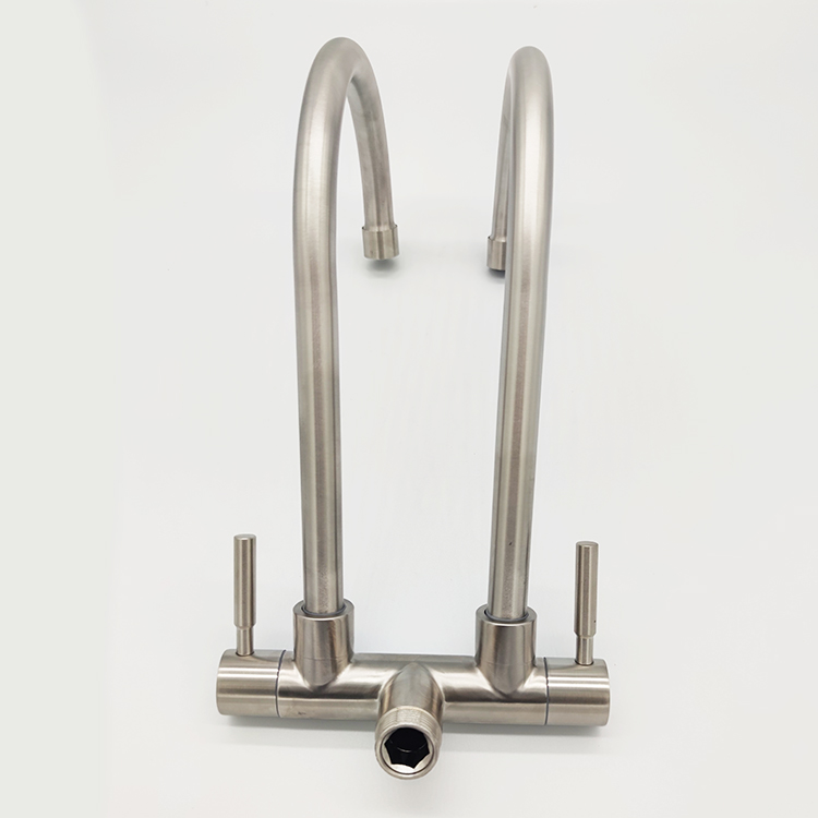 Double Tap 1 in 2 Out Any Degree Rotation Single Cold Water Sink Tap Wall Kitchen Faucet
