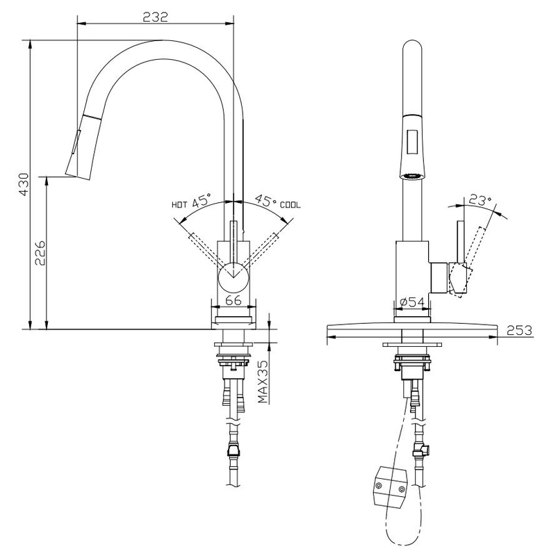 Flexible Mixer Tap SS Kitchen Pull Down Faucet with Deck Plate Hot And Cold Tap Water Faucet