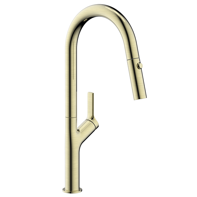 China Factory Contemporary Deck Mounted Faucet Mixer Tap Single Lever Brushed Gold Pull Down Kitchen Faucet