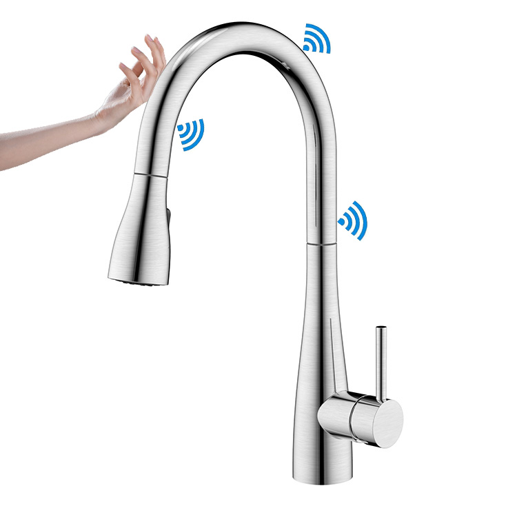 Customized Stainless Steel 304 Sensor Kitchen Faucet Pull Down Sink Tap Smart Touch Sensor Kitchen Faucet