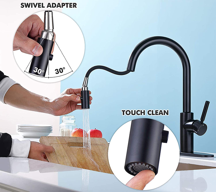 2021 Amazon Hot Selling New Design SUS 304 Single Handle Pull Down Kitchen Sink Tap Black Kitchen Faucet