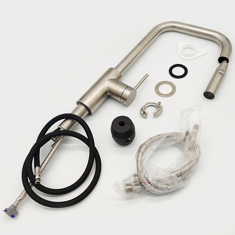 High Quality Deck Mounted 304 Stainless Steel Sink Mixer Pull Down Sprayer Kitchen Faucet Black