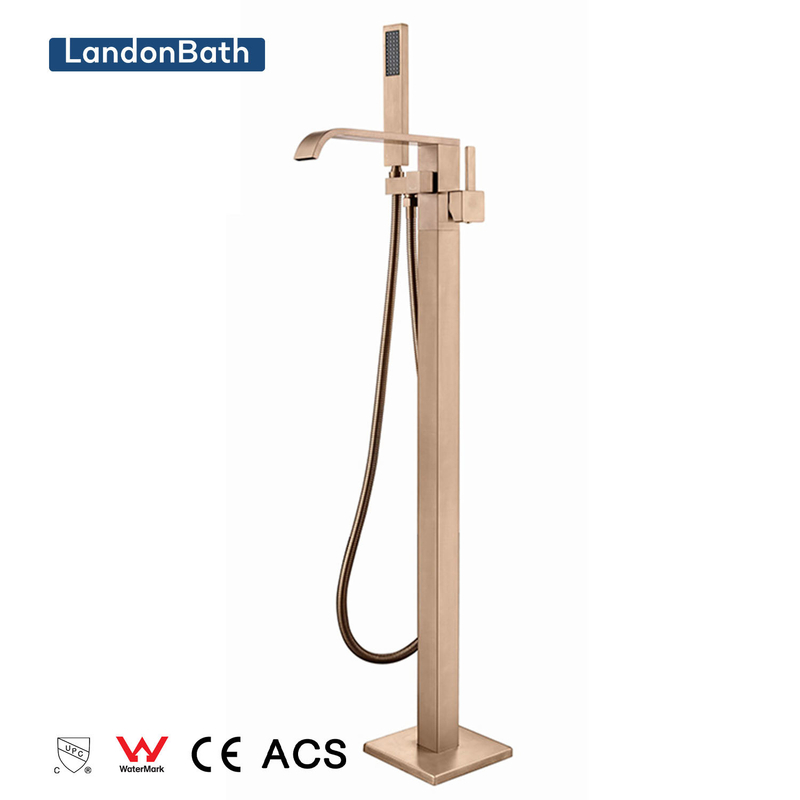 Modern Floor standing Waterfall Bathtub sets Chrome Floor Mount Brass Single Handle Bathroom Brushed bathtub Faucets