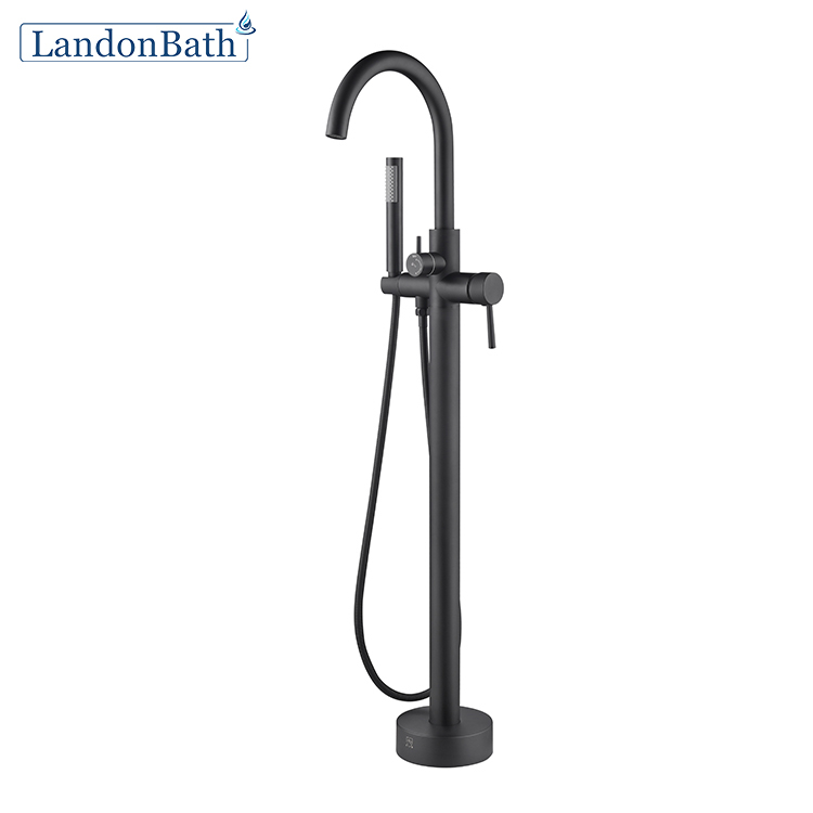 Classical White and Matt Black Simple Design Floor-Mount Bathtub Faucet