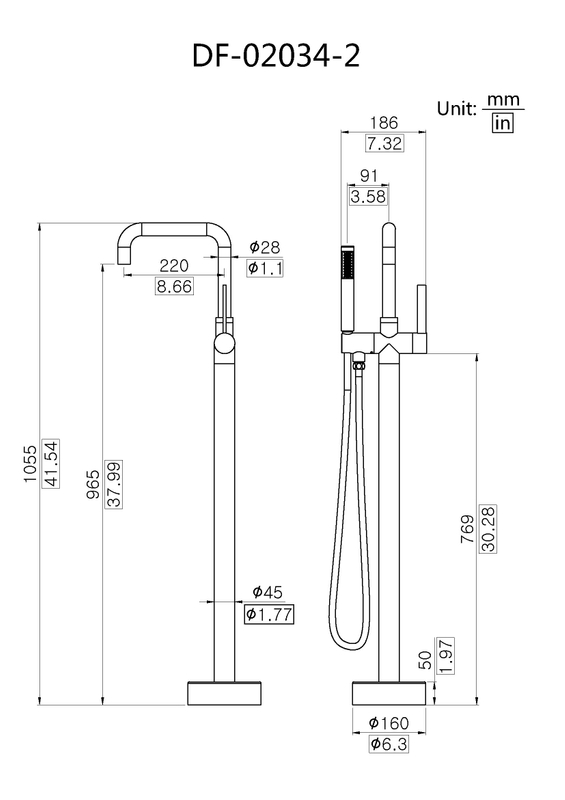 Simple Design Brass Freestanding Tub Filler Faucet DF-02034-2