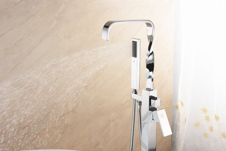 Brass Designed Square Floorstanding Bath Filler Faucet DF-02018-2