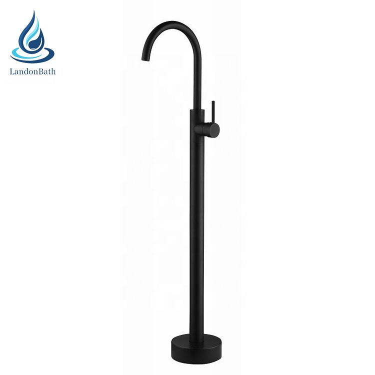 European Electroplated Matte Black Stand Mixer Bath Bathroom Watermark Floor Standing Tapware Design Alone Free Shower Faucet