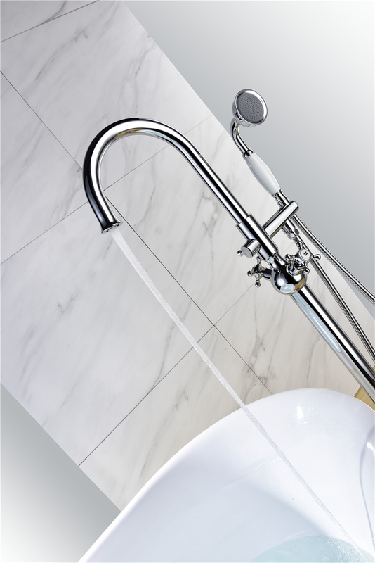 Freestanding Bath Tub Faucet with Hand Shower Chrome Floor Mounted
