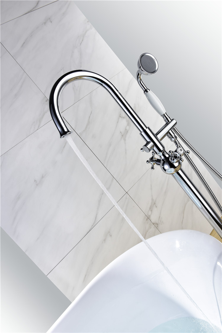 Freestanding Bath Tub Faucet with Hand Shower Chrome Floor Mounted