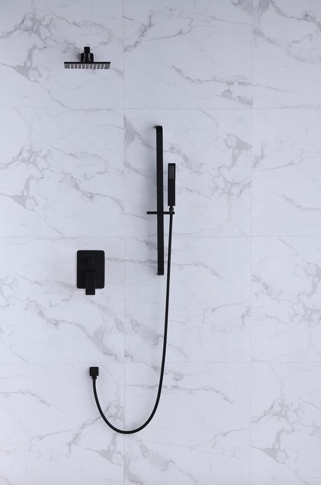Black Shower Tub Faucet Combo Ceiling Rainfall Traditional Matt Showers Complete Large Rain Head Watermark Mixer Rail Set