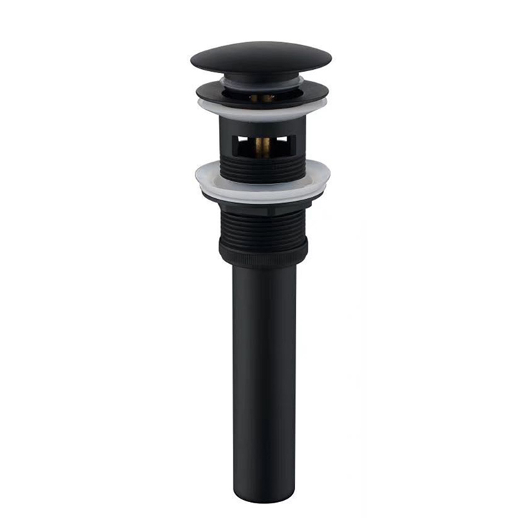 Push and seal pop-up with overflow shower water drain for bathroom black sink stopper