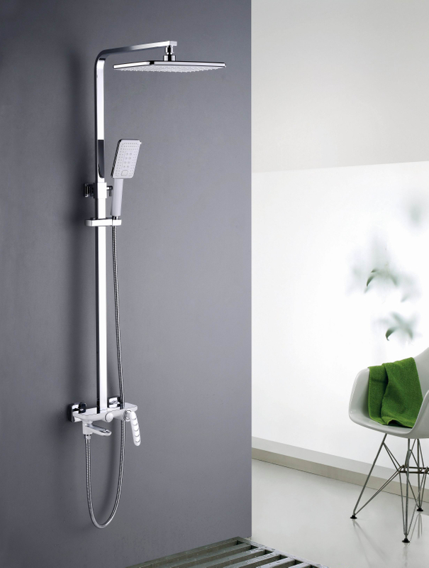 Contemporary Square Rainfall Shower Set White Shower Mixer Single Handle For Bathroom