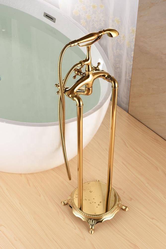 Bathroom accessories royal antique round handle bath faucet brass bathtub faucet with handheld shower head