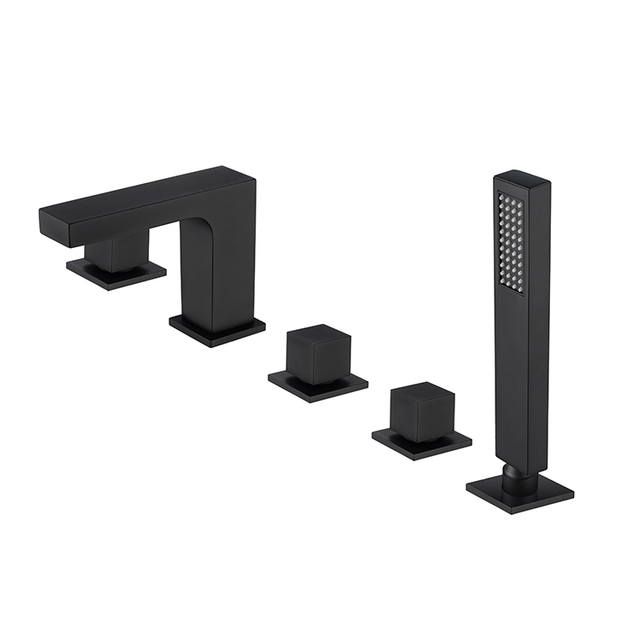 Luxury Design 5 Pieces Bathroom Bath Faucet Brass Matte Black Tub Faucet Fivepiece Bathtub Faucet