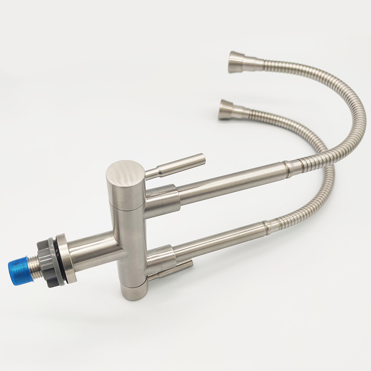 Deck Mounted Cold Water Only Flexible Neck Dual Handle Faucets Double Kitchen Faucet for Malaysia Market