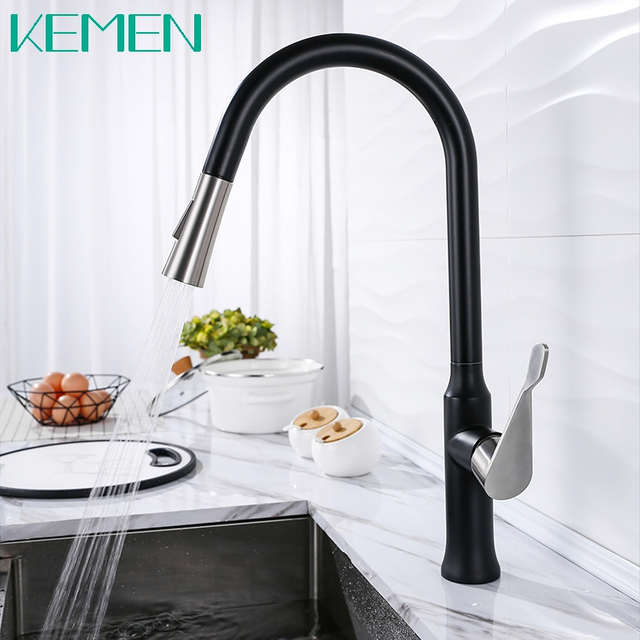 Kitchen Faucet 304 Stainless Steel Deck Mounted Mixer Taps Pull Down Matte Black Kitchen Faucet