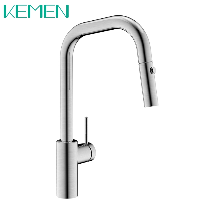 High Quality One Handle Kitchen Faucet 304 Stainless Steel Brushed Mixer Faucet with Pull Down Sprayer
