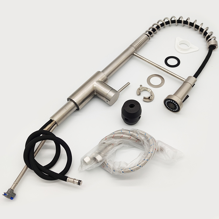 New Design Kitchen Faucet Stainless Steel Brushed Finished Faucet Single Lever Pull Down Sprayer Spring Kitchen Sink Faucet