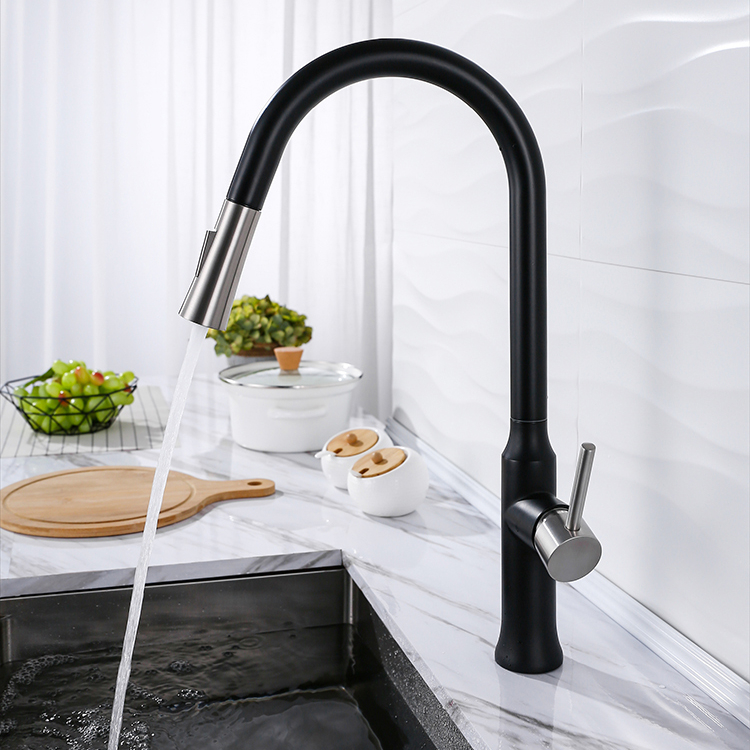 High Quality Kitchen Faucet 304 Stainless Steel Matte Black Hot Cold Kitchen Faucet with Pull Down Sprayer