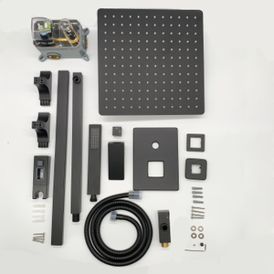 2022 High End Hotel Matte Black Square Bath Shower Mixer Set In Wall Embedded Rain Shower Faucet Set