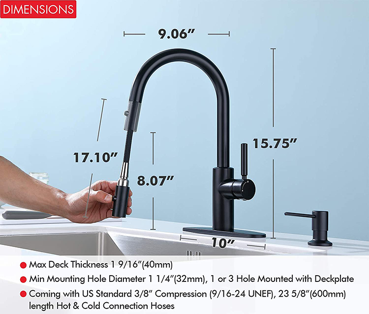 2021 Amazon Hot Selling New Design SUS 304 Single Handle Pull Down Kitchen Sink Tap Black Kitchen Faucet