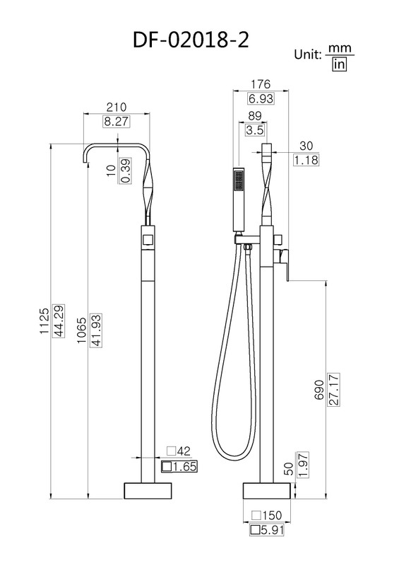 Brass Designed Square Floorstanding Bath Filler Faucet DF-02018-2