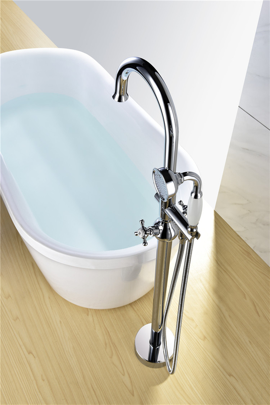 Luxury Hotel Home Chrome Floor Mounted Bath Shower Mixer Bathroom Freestanding Bathtub Faucet