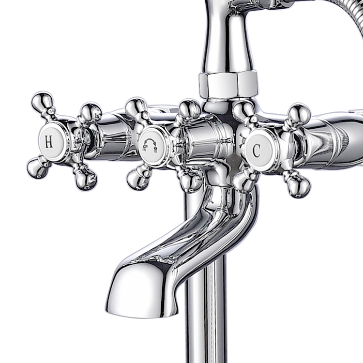 Traditional Floor Mounted Claw Foot Pillar Legs Tub Filler With Personal Handshower