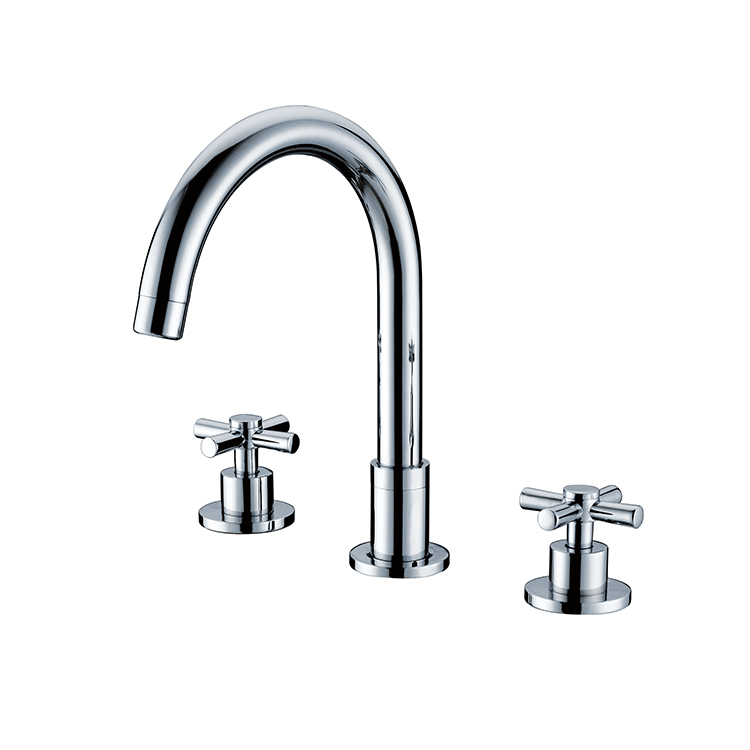 New Product Basin Faucet Three Hole Double Cross Deck Mounted Mixer Dual Handles 3 Holes Handle Brass Faucets