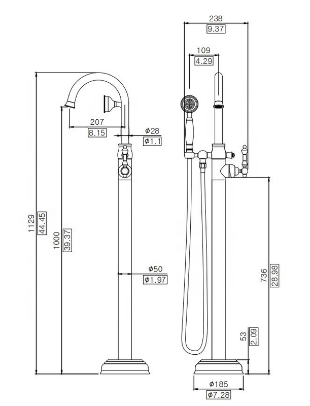 New Sanitary Free Standing Calwfoot Classic Bath Tub Mixers Tap Tubs Faucets With Hand Held Shower