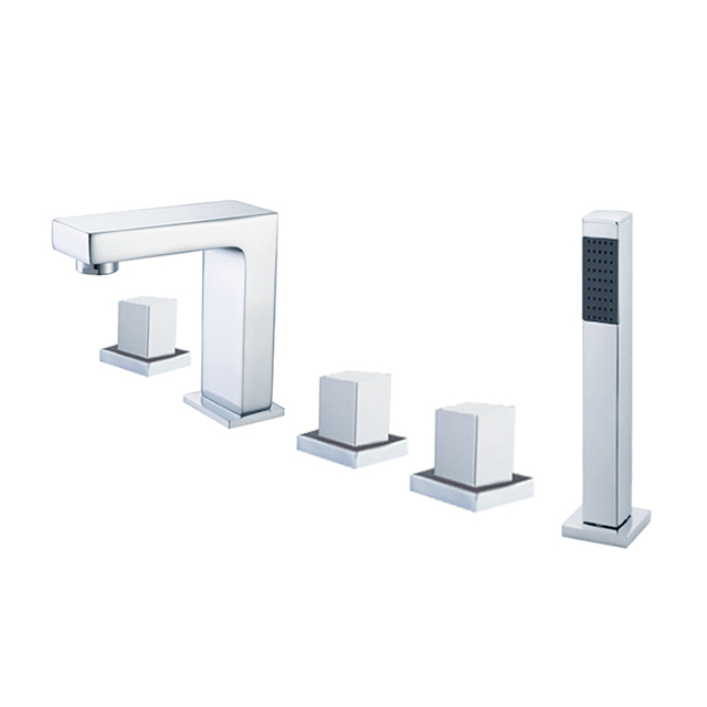 Chromed Triple-Handle 5 Holes Bathtub Faucet With Hand Shower