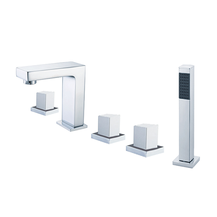 Chromed Triple-Handle 5 Holes Bathtub Faucet With Hand Shower