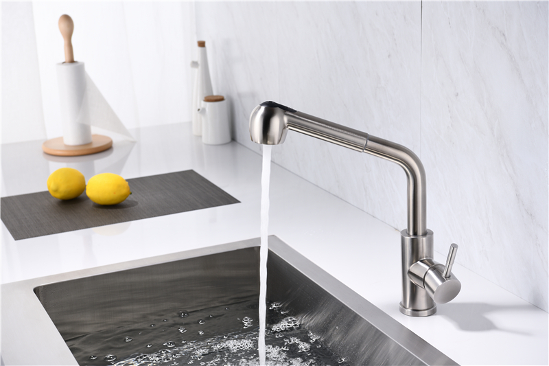 Pull Out 304 Stainless Steel Universal Reverse Kitchen Faucet Brushed Finish
