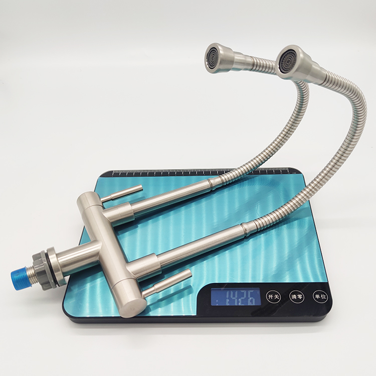 Deck Mounted Cold Water Only Flexible Neck Dual Handle Faucets Double Kitchen Faucet for Malaysia Market