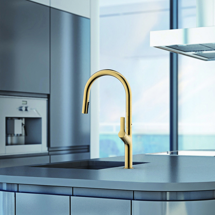 Brushed Gold Kitchen Faucet 304 Stainless Steele Single Handle Mixer Tap With Pull Down Concealed Spray Kitchen Faucets