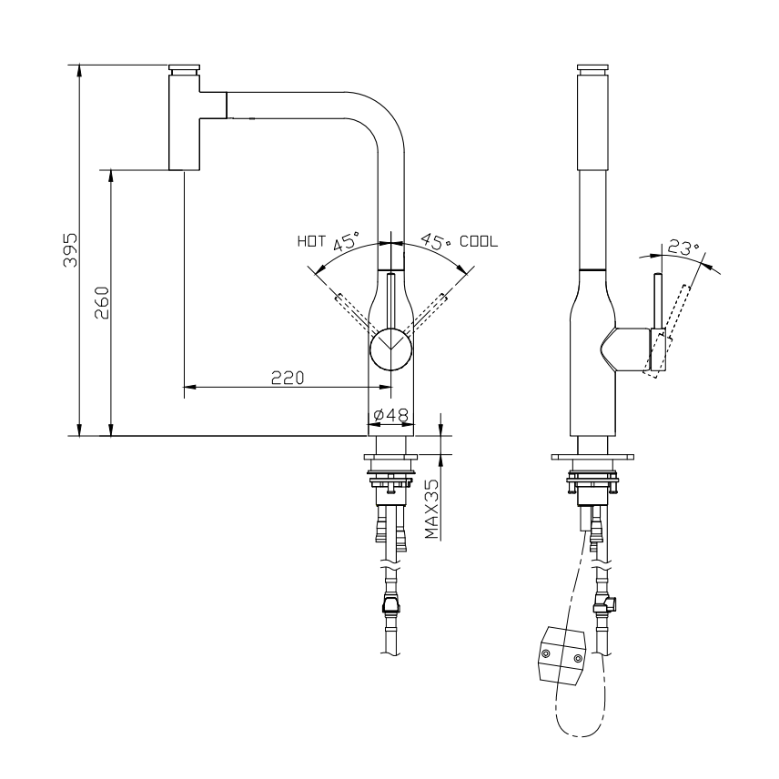 Hot Sale Deck Mount Faucet SUS 304 Kitchen Faucet Single Handle Pull Out Kitchen Taps