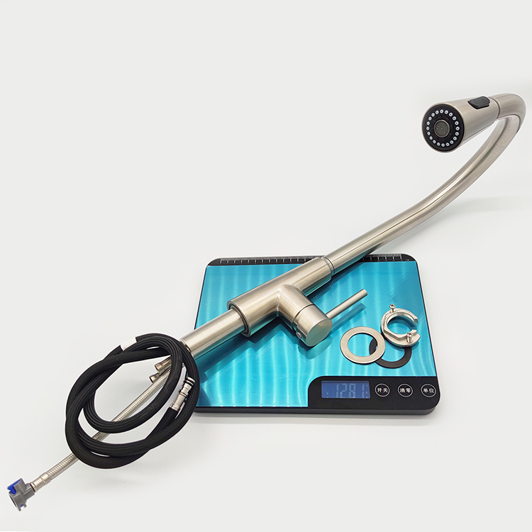 Brushed Nickel Sink Tap 304 Stainless Steel Kitchen Faucet One Handle Brushed Pull Down Kitchen Sink Faucet