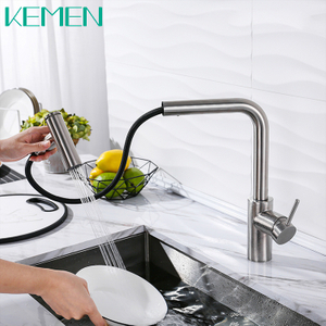 Brushed Kitchen Faucet 304 Stainless Steel Single Handle Mixer Tap Pull Out Kitchen Faucet