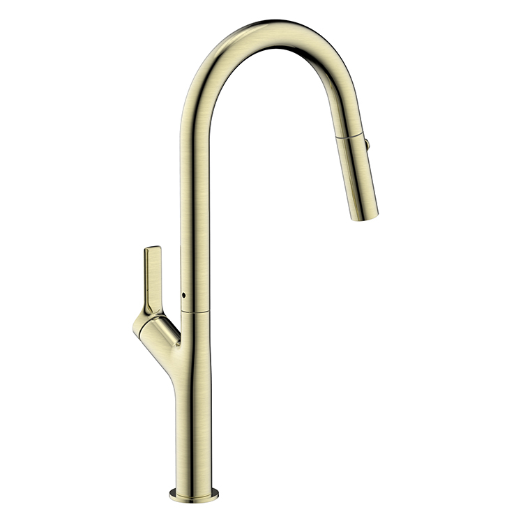 China Factory Contemporary Deck Mounted Faucet Mixer Tap Single Lever Brushed Gold Pull Down Kitchen Faucet