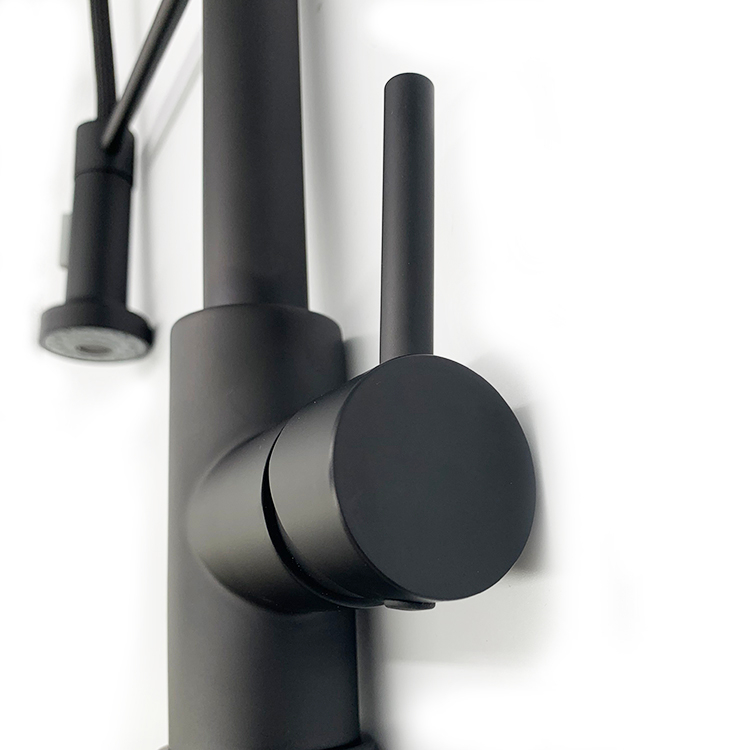 New Product Matte Black Kitchen Faucets Single Handle Pull Down Sprayer Spring Kitchen Sink Faucet